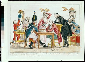 Karikatur av Louis XVI (1754-93) som spiller sjakk med en soldat fra nasjonalgarden